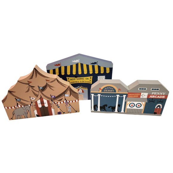 Vtg Cat's Meow 3 Piece Circus Series Big Top Sideshow Midway Wooden Shelf Sitter - Picture 1 of 16
